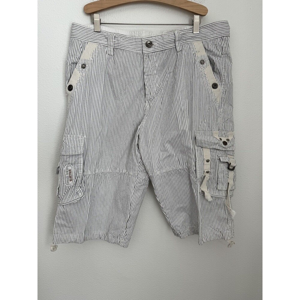 Junye Jeans Shorts Cargo Men Deadstock New Size 38 Black White Pinstripe 90s